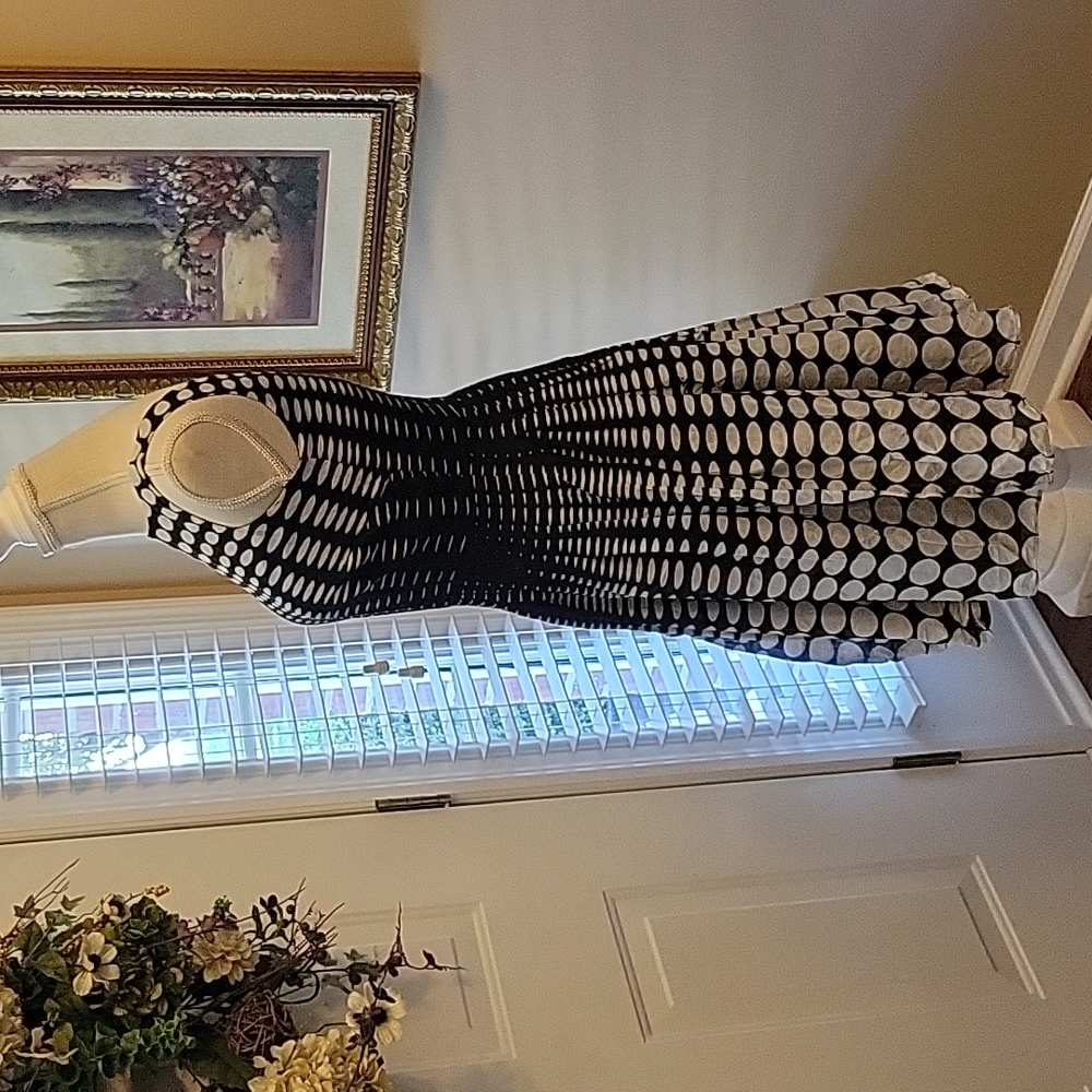 Talbots Petites Black White dot geometric sleeveless dress Pleated skirt 2P EUC - Picture 4 of 7